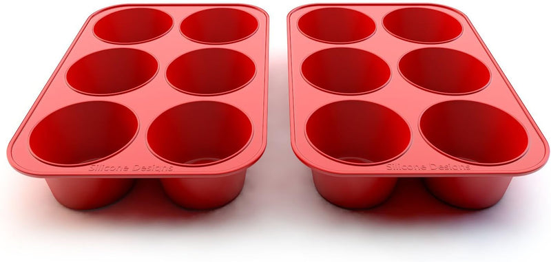 Silicone Muffin Pans - 6 Cup Jumbo Set of 2 Professional Use