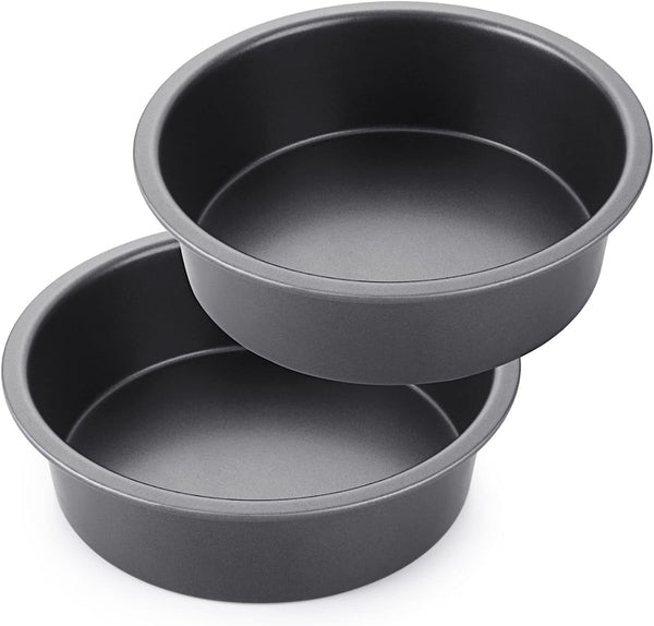 HONGBAKE 8 Round Cake Pan Set - Nonstick 2 Pieces - Dishwasher Safe  Heavy Duty Grey