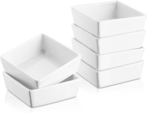 6 oz Square Porcelain Ramekins for Baking Set of 6 White
