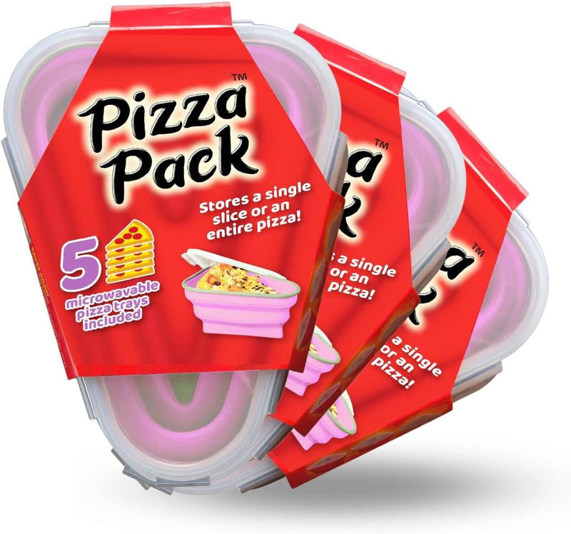 The Perfect Pizza Pack - Reusable Pizza Storage Container with 5 Microwavable Trays - BPA-Free Organizer for Space-Saving Red