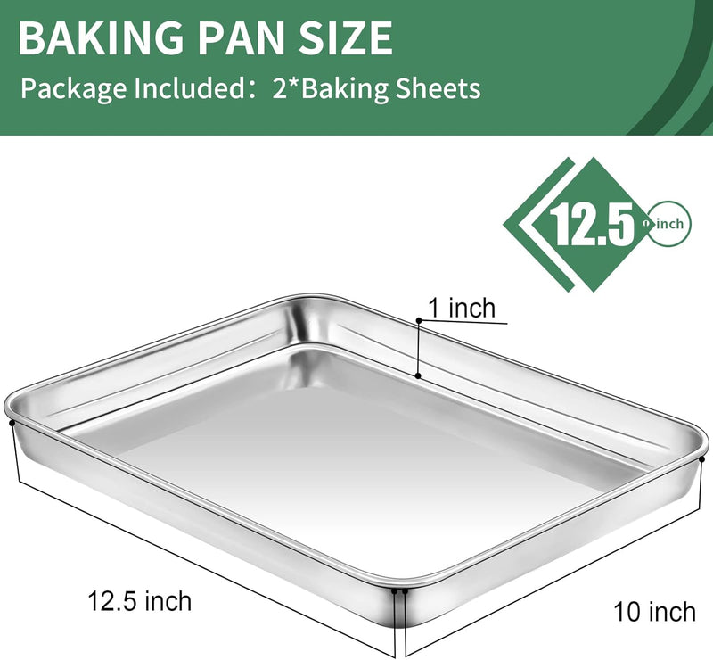 2-Piece Baking Sheet Set - Rectangle 18x13x1 Stainless Steel Non-Toxic  Easy to Clean