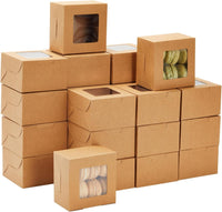 50 Pack 4x4x2 Dessert Boxes with Window, Bulk Bakery Containers for Cookies, Mini Pies, Cupcakes (Kraft Paper)