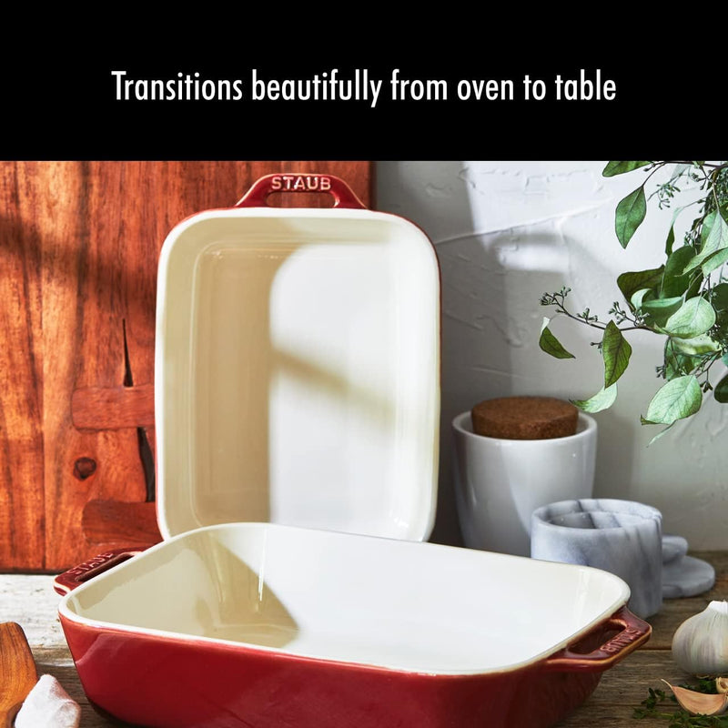 STAUB Rectangular Baking Dish Set 2 pc Rustic Ivory