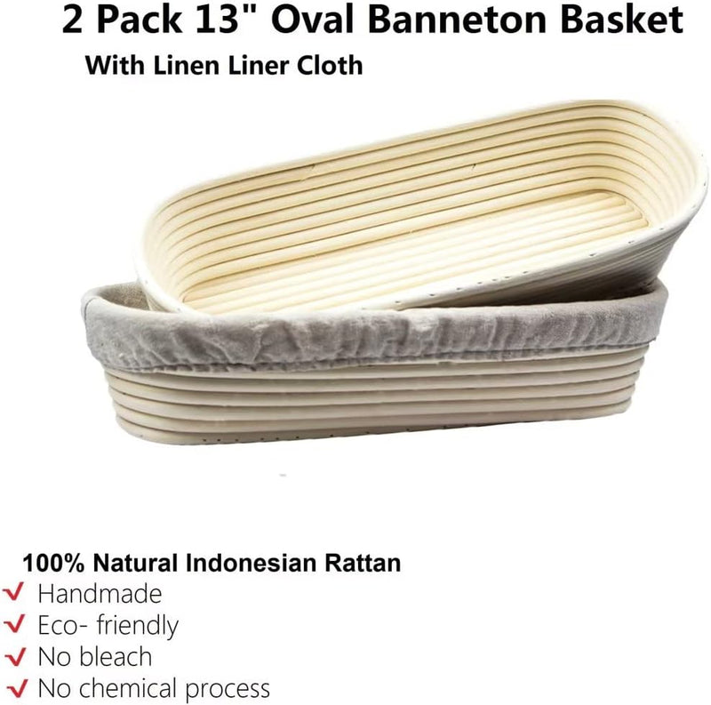 2-Pack Sourdough Banneton Bread Proofing Basket with Removable Liner for Home Baking