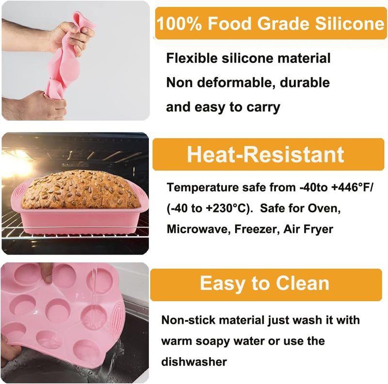 Nonstick 7-Piece Silicone Bakeware Set with Heat Resistant Tools and Brush - BPA-free and Economical