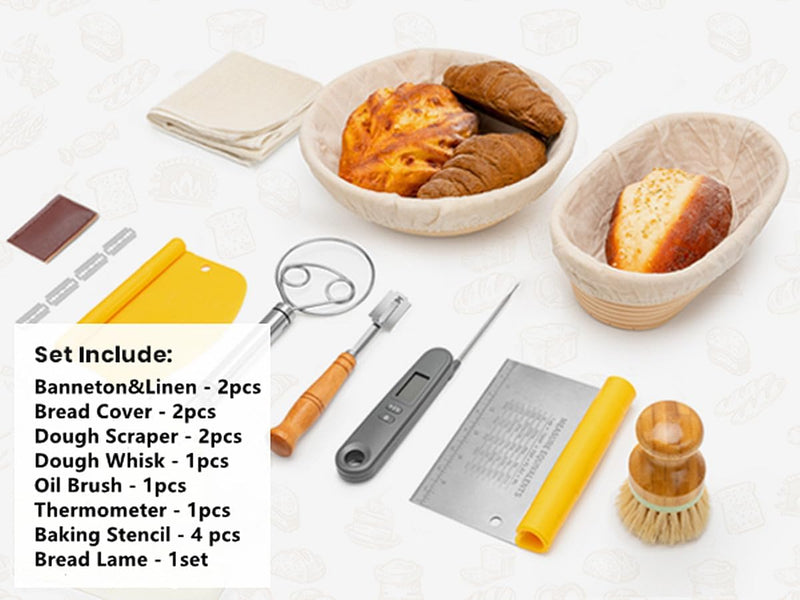 Sourdough Bread Baking Set with Proofing Basket Banneton and Thermometer