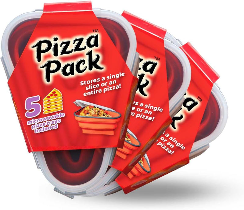 The Perfect Pizza Pack - Reusable Pizza Storage Container with 5 Microwavable Trays - BPA-Free Organizer for Space-Saving Red