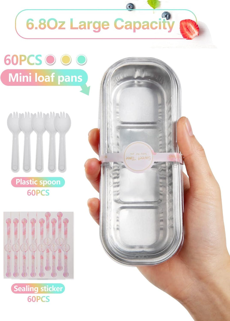 50-Pack Aluminum Bread Cupcake Pans with Lids and Spoons - 68oz Disposable Cake Tins for Picnics and Parties