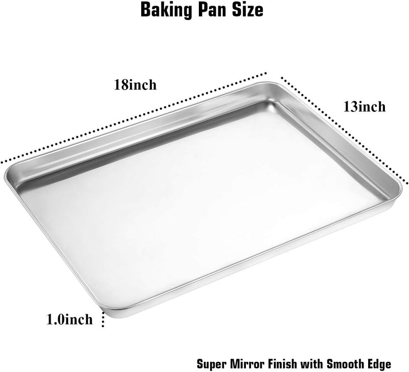 Wildone Baking Sheet Set of 2 - Stainless Steel 16x12x1 inch Non-Toxic Heavy Duty Mirror Finish Rust-Free Easy to Clean