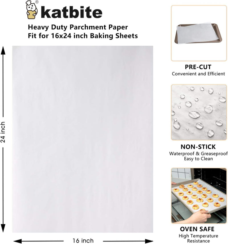 Katbite 200PCS Parchment Paper Sheets - Heavy Duty 12x16 Inch for Baking Cooking Frying Air Fryer Grilling Oven