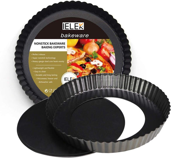 Nonstick Tart Flan Pie Pan 10 Inch - Removable Bottom Heavy Duty Quiche Cheese Mold with Fluted Design