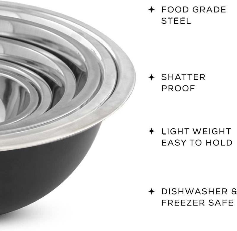 JoyJolt Stainless Steel Mixing Bowl Set of 6 - Large to Small Sizes for Kitchen and Baking Needs