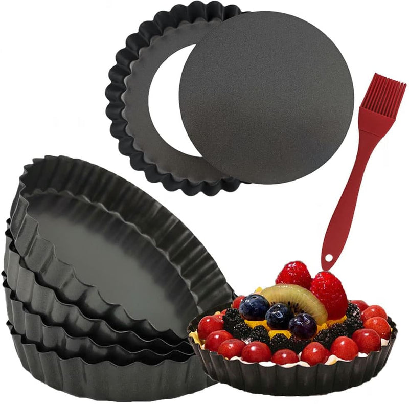 The product title is 8 Pack DATANYA 4 Inch Mini Tart Pans with Removable Bottom - Nonstick Quiche Pan for Dessert Baking