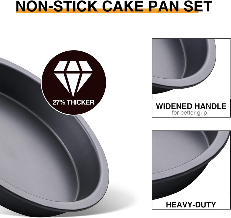 HONGBAKE 8 Round Cake Pan Set - Nonstick 2 Pieces - Dishwasher Safe  Heavy Duty Grey