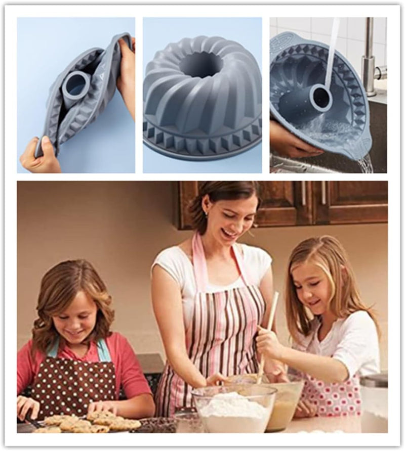 10 Non-Stick Silicone Bundt Cake Pan with Handle - Nordic Pink
