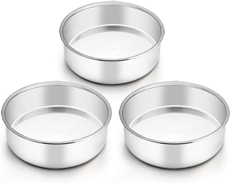 TeamFar 4 Inch Mini Cake Pans - Set of 3 Stainless Steel Round Baking Pans