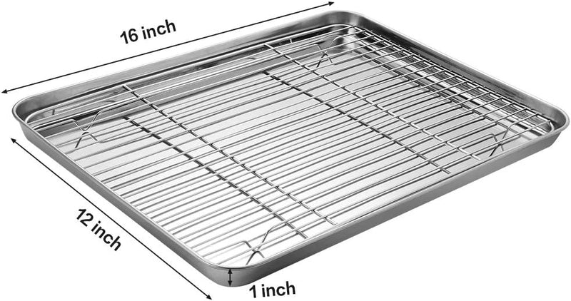 Stainless Steel Baking Sheet Tray Set with Silicone Mat Racks and Cookie Pan - Set of 6