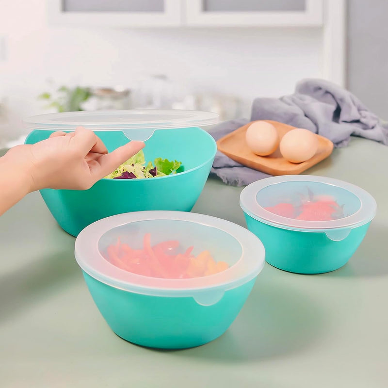 Wehome BPA-Free Mixing Bowls with Lids - Set of 3 Aqua Nesting Bowls for Kitchen Prep Serving and Storage