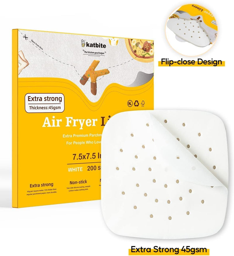 Katbite 85 Inch Air Fryer Parchment Paper Liners - 120 Pack Non-Stick Squares for Air Fryer Steamer Cake Pans