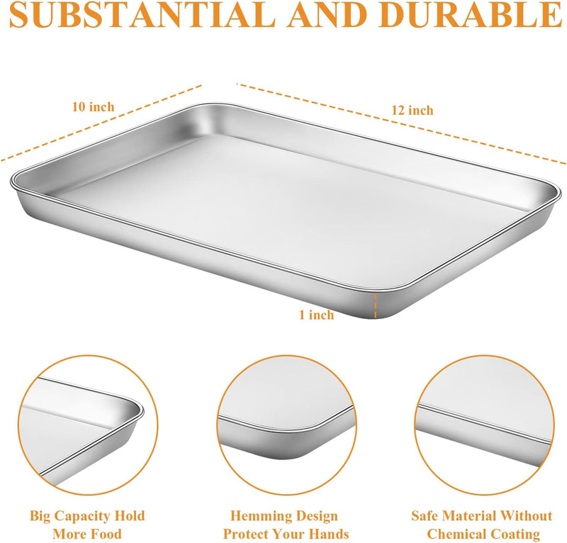 Stainless Steel Baking Sheet Set - 2 Pack Non-Toxic  Heavy Duty Mirror Finish 12x10x1 Dishwasher Safe