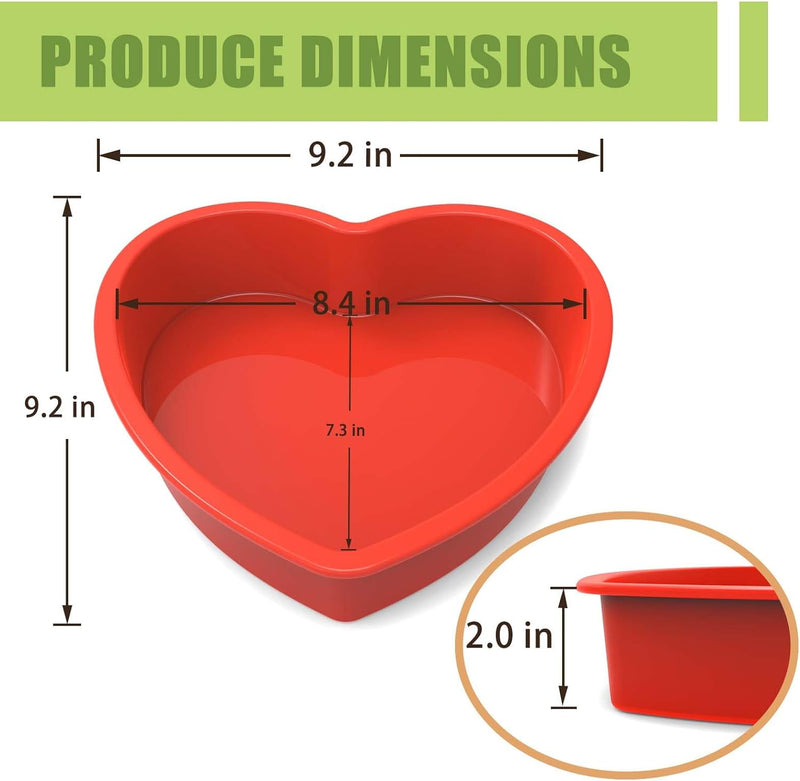 Silicone Heart Cake Pans - 8 Inch Nonstick 2 Pack