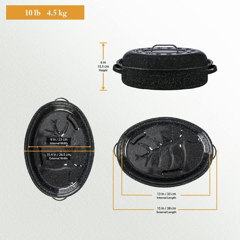 15 Oval Roaster - Black Granite Ware