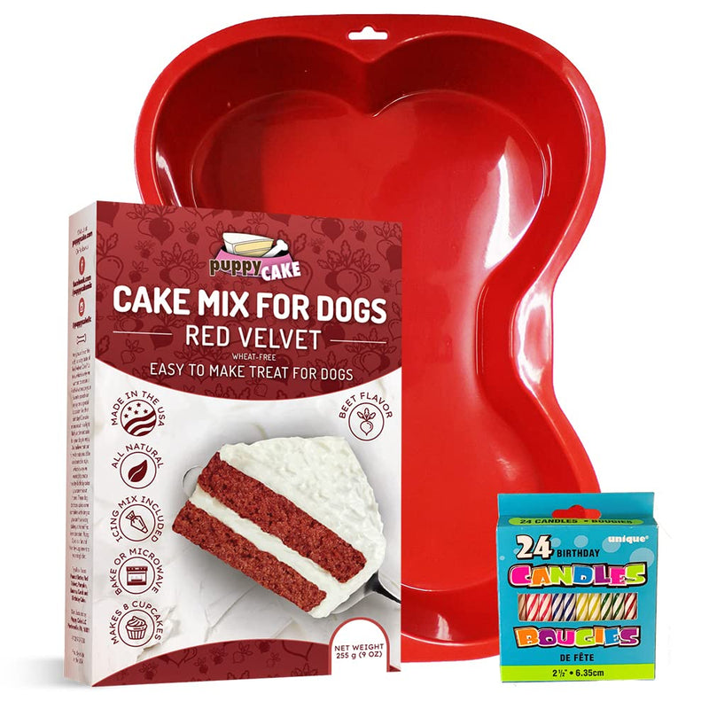 CharactersPuppy Cake Mix Birthday Kit with Bone Pan Candles and Peanut Butter Blue Flavor - Made in USA