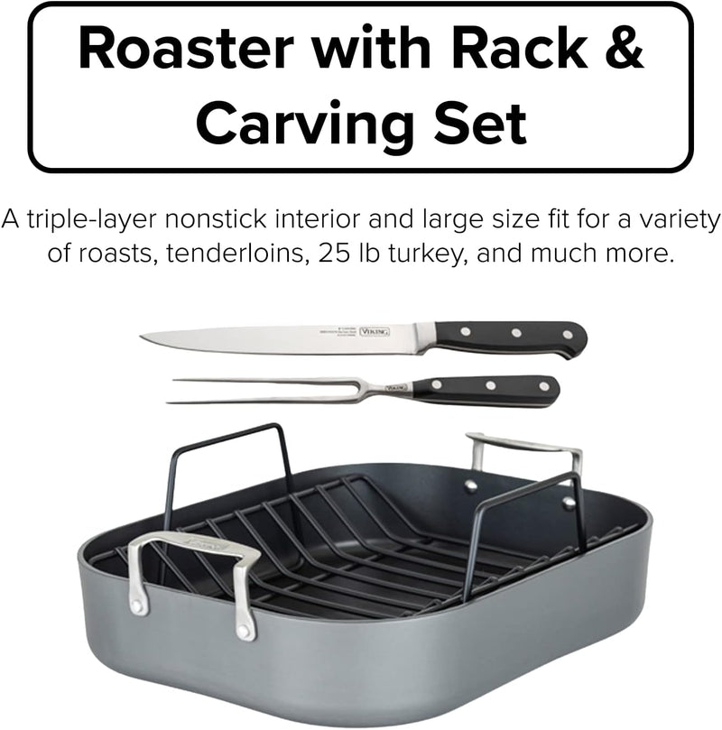 Viking 3-Ply Stainless Steel Roasting Pan with Nonstick Rack - Dishwasher and Oven Safe