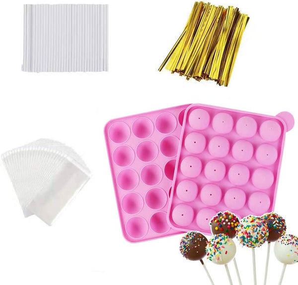 AKINGSHOP Silicone Cake Pop Mold Set with 60Pcs Sticks Bags and Twist Ties - Great for Lollipops Hard Candy Cake Pops and Chocolates