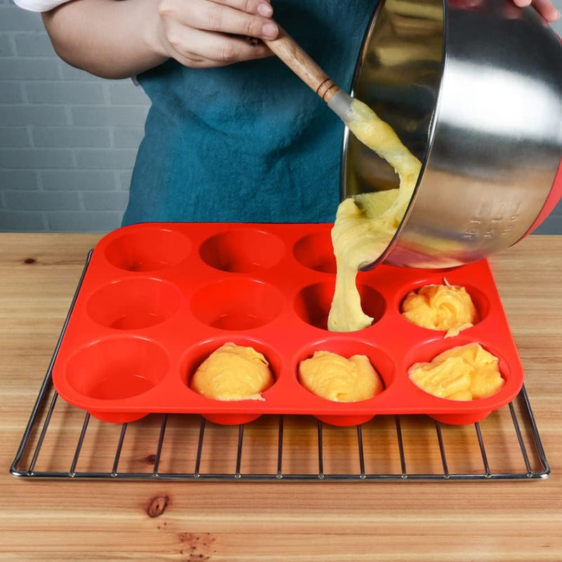 Silicone Muffin Pan - 12 Cup Nonstick Baking Tray for Muffins Cakes and Fat Bombs - Energywave 2-Pack