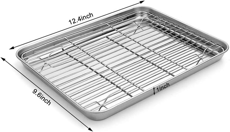 Stainless Steel Baking Sheet Tray Set with Silicone Mat Racks and Cookie Pan - Set of 6