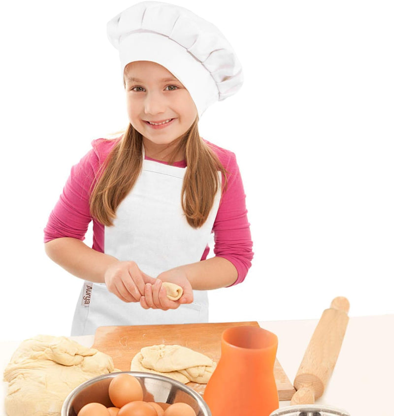 Adjustable Kids Apron and Chef Hat Set for Cooking and Baking - Boys and Girls