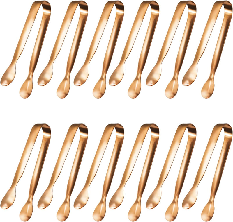 JCREN 12 Pcs Serving Tongs, Small Serving Utensils for Parties Catering Gold Tongs, Food-Grade 304 Stainless Steel Mini Appetizer Tongs for Tea Party Coffee Bar, 4" Sugar Tongs - Gold