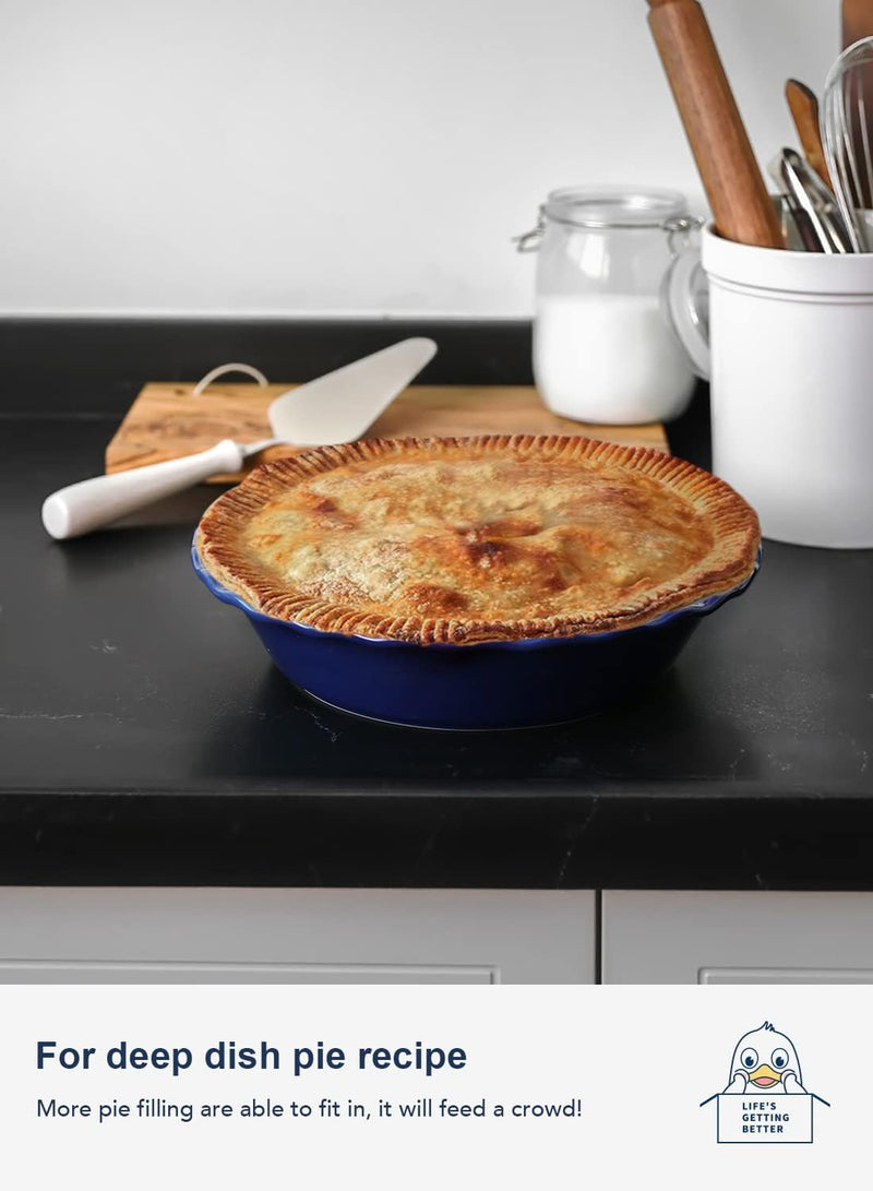 LE TAUCI Ceramic Pie Pans - 9 Inch Round Baking Dish Set for Apple Pie - 36oz Fluted Dish White Pack of 2