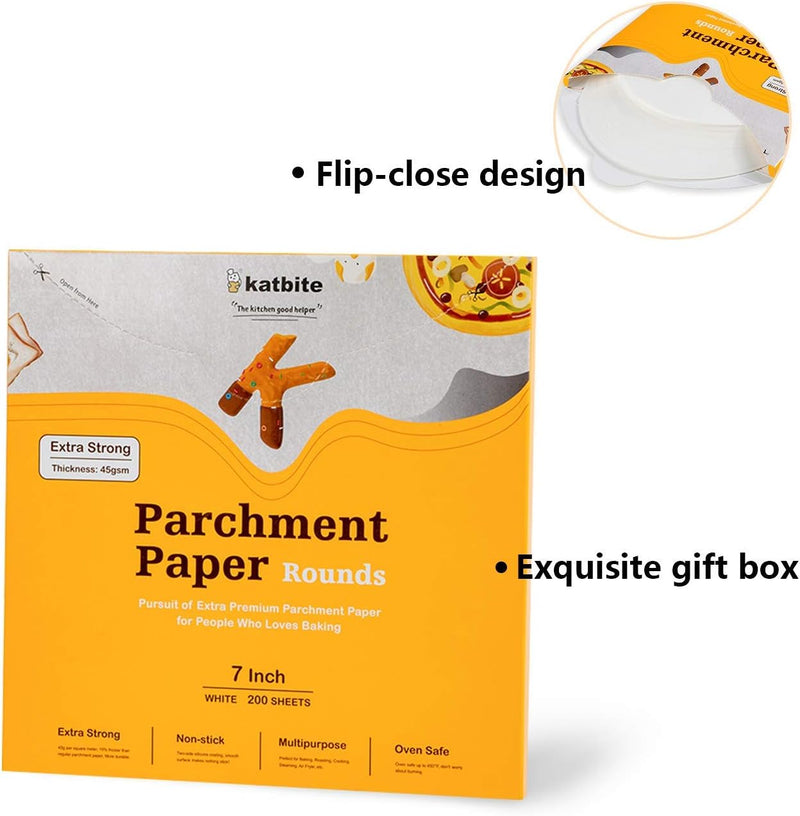 Katbite Parchment Rounds - 200 Pack - 8 inch - Perfect for Baking Cakes and Air Fryer Liners