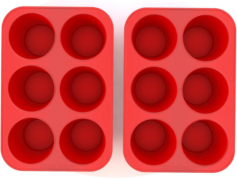 Silicone Muffin Pans - 6 Cup Jumbo Set of 2 Professional Use