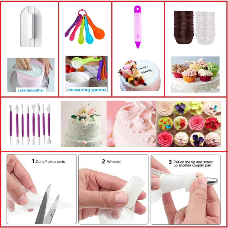 ANSLYQA 345 Pcs Cake Decorating Kit with Cake Turntable & Leveler,55 Numbered Icing Piping Tips,2 Spatulas,3 Comb Scrapers,2 Tip Couplers,102 Pastry Bags,100 Paper Cupcake Liners