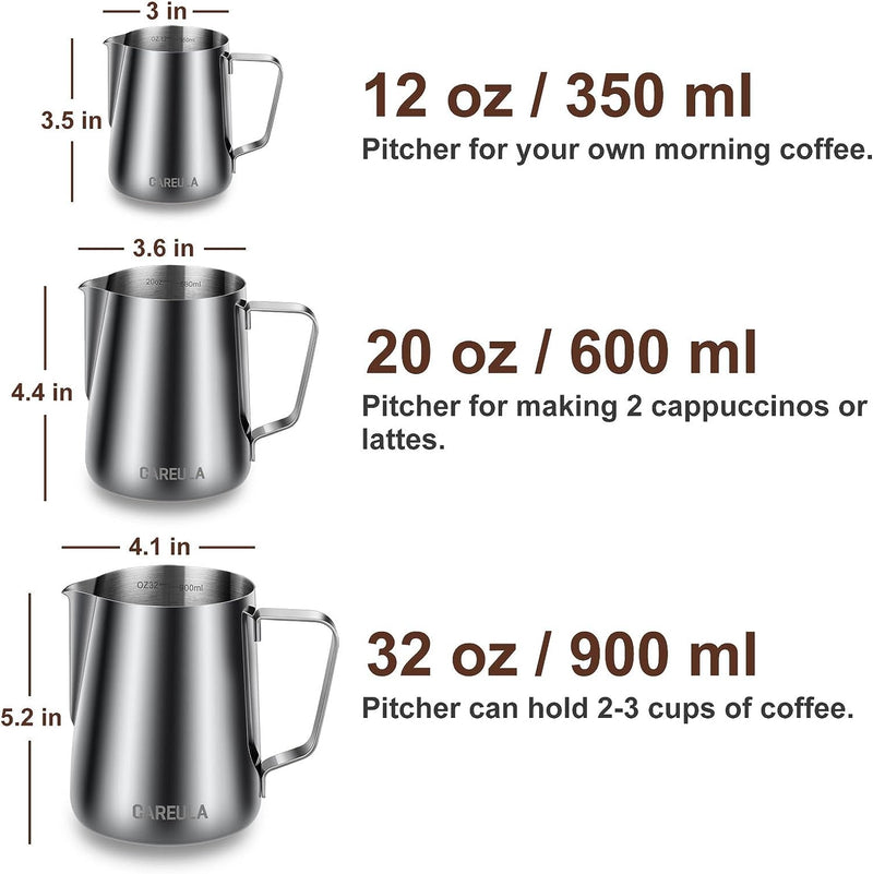 Milk Frothing Pitcher, 12oz Stainless Steel Milk Frother Cup Steaming Pitcher, Coffee Bar Cappuccino Espresso Machine Accessories Barista Tools, Metal Pitcher Milk Jug with Decorating Latte Art Pen