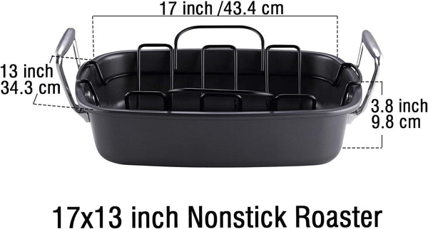 Cook N Home Nonstick Roasting Pan with Rack - Black 17x13