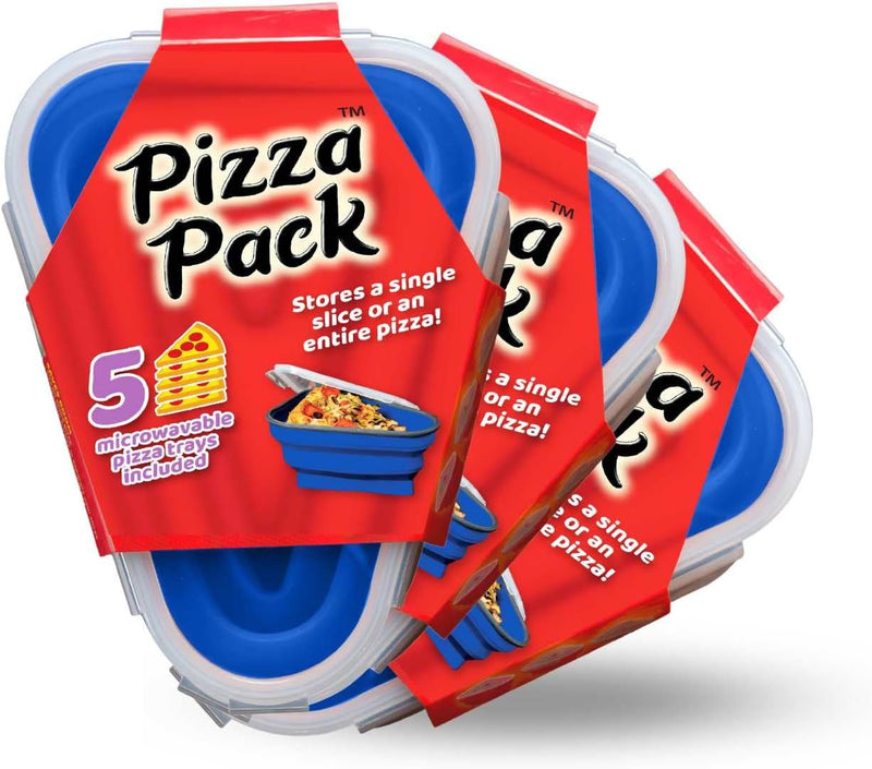 The Perfect Pizza Pack - Reusable Pizza Storage Container with 5 Microwavable Trays - BPA-Free Organizer for Space-Saving Red