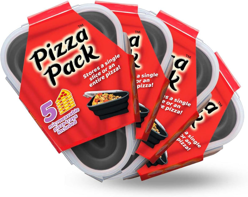 The Perfect Pizza Pack - Reusable Pizza Storage Container with 5 Microwavable Trays - BPA-Free Organizer for Space-Saving Red