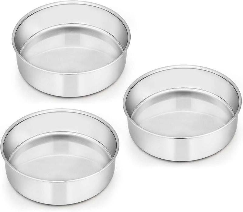 Set of 3 E-far 6 Inch Stainless Steel Round Cake Pans Non-Toxic  Dishwasher Safe