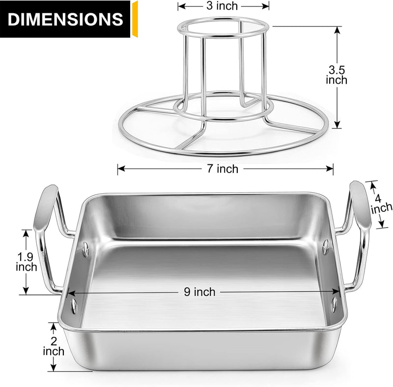 9-inch Beer Can Chicken Roaster with 2 Pans and Racks - Stainless Steel