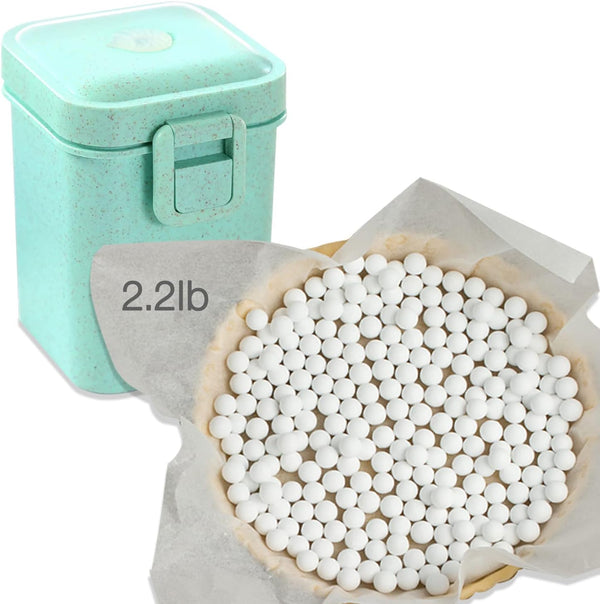 22 lbs Ceramic Cake Weights with Wheat Straw Container - Reusable 0394 Crust Natural Green 35 oz