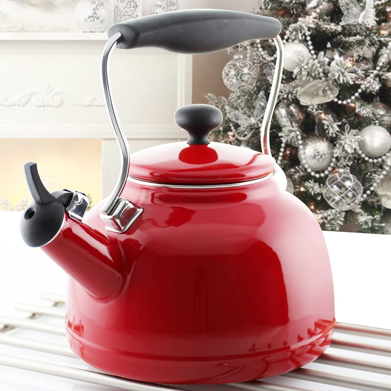 Chantal Tea Kettle, 1.7 QT, Vintage Series, Premium Enamel on Carbon Steel, Whistling, Even Heating & Quick Boil (Chili Red)