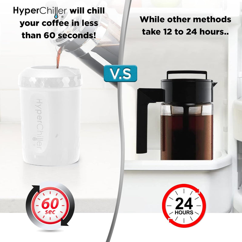 HyperChiller HC2W Patented Iced Coffee/Beverage Cooler, NEW, IMPROVED,STRONGER AND MORE DURABLE! Ready in One Minute, Reusable for Iced Tea, Wine, Spirits, Alcohol, Juice, 12.5 Oz, White