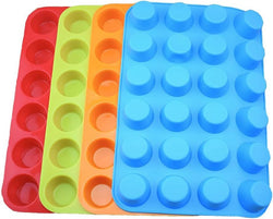 Qtopun 4 Pack Silicone Mini Muffin Pan 24 Cup Baking Mold Multi Color