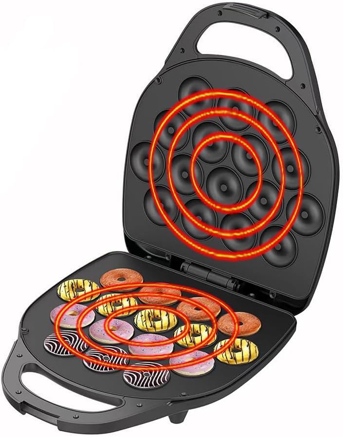 Mini Pancake and Donut Maker - Non-Stick Double-Sided Cake Machine - Makes 16 Doughnuts Black