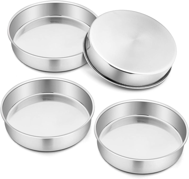 PP Chef 4 Stainless Steel Baking Pan Set for Mini Cakes Pizzas and Quiches - Non-Toxic Leakproof and Easy to Clean