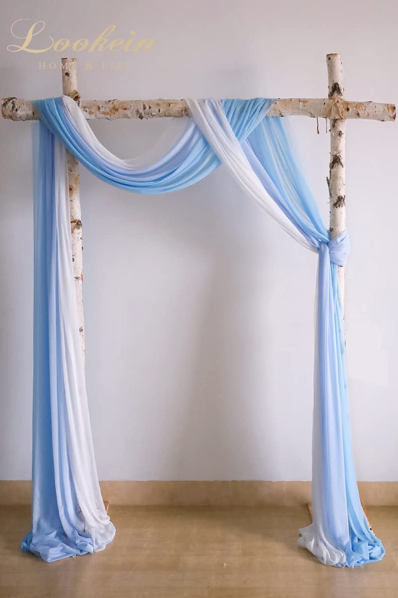 Wedding Arch Fabric Drapes Sheer Backdrop Curtain Panels - 3 Panels 30 x 6 Yards - Dusty Blue  White